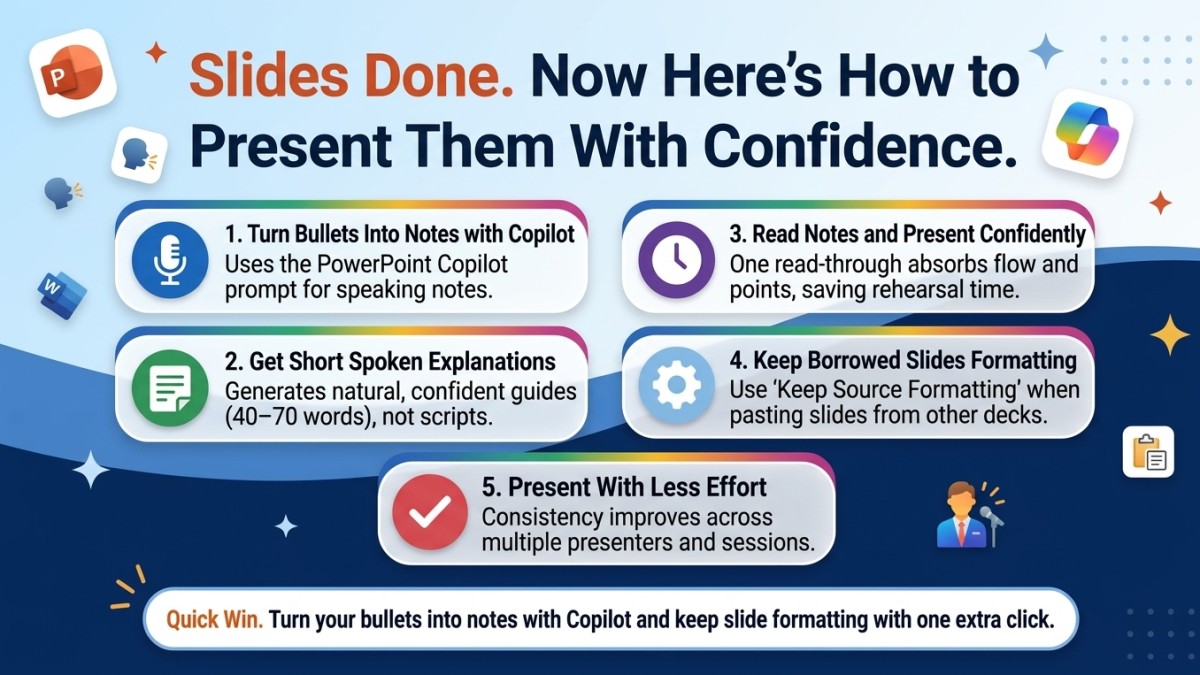 How to Present With Confidence — Speaker Notes From Copilot and Slides That Stay Tidy