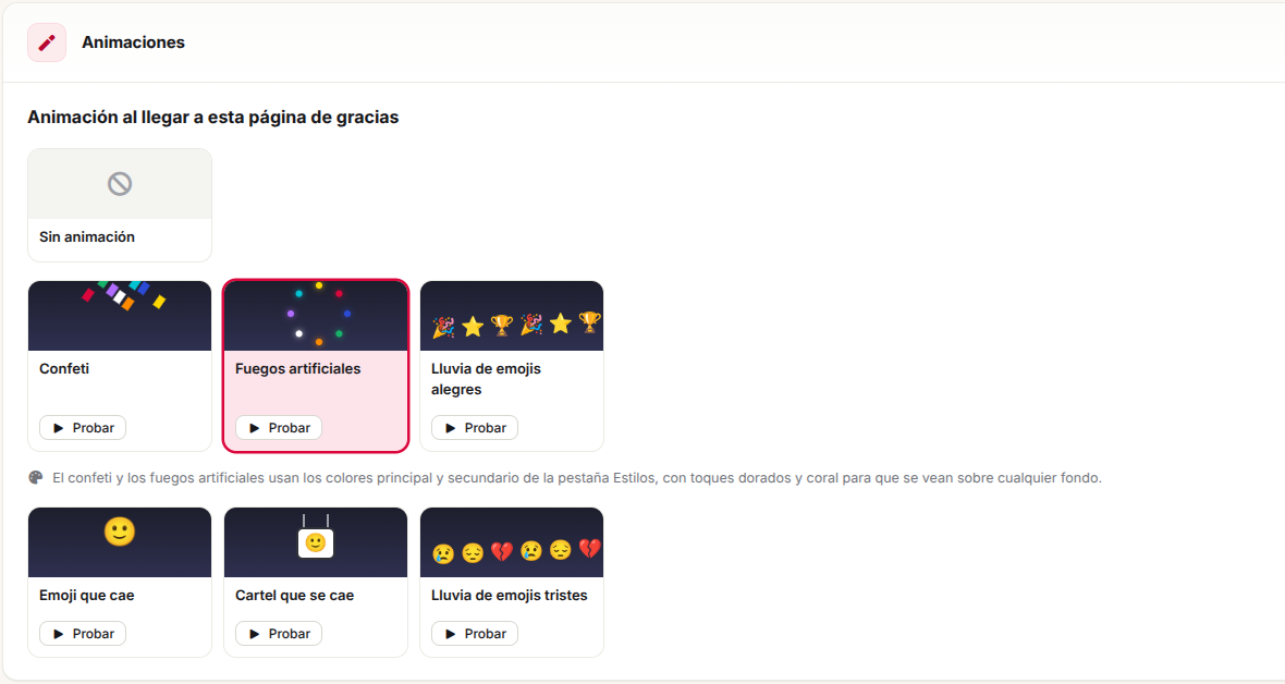 Animaciones en una página de gracias