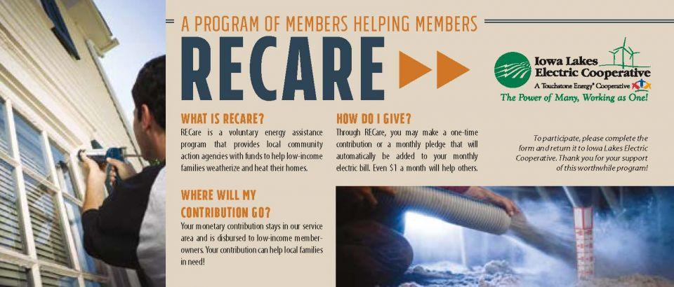 RECare is a voluntary energy assistance program to help low-income families weatherize and heat their homes.
