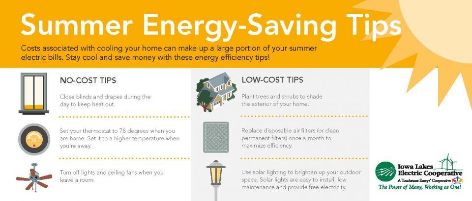 Summer energy-saving tips that are no-cost or low-cost.