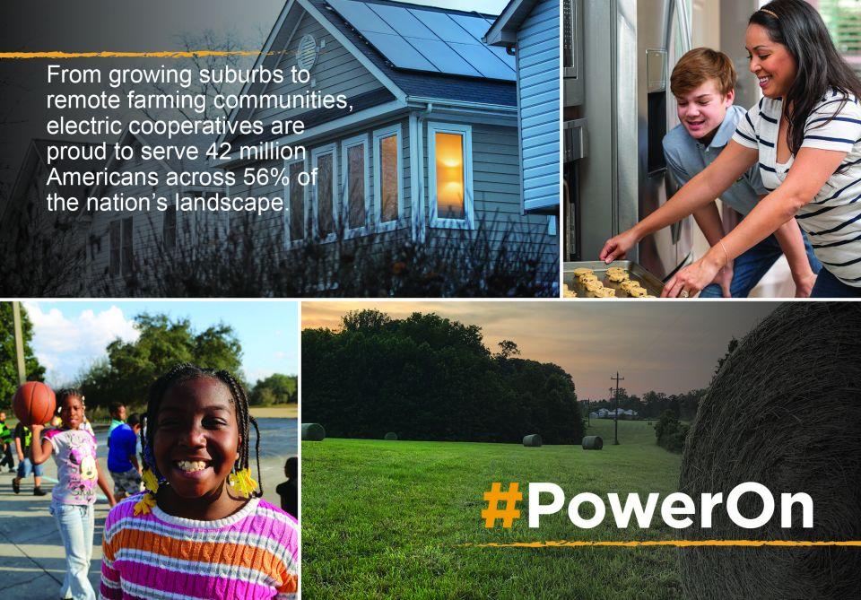 Photo collage of cooperative members with the national cooperative month logo #PowerOn
