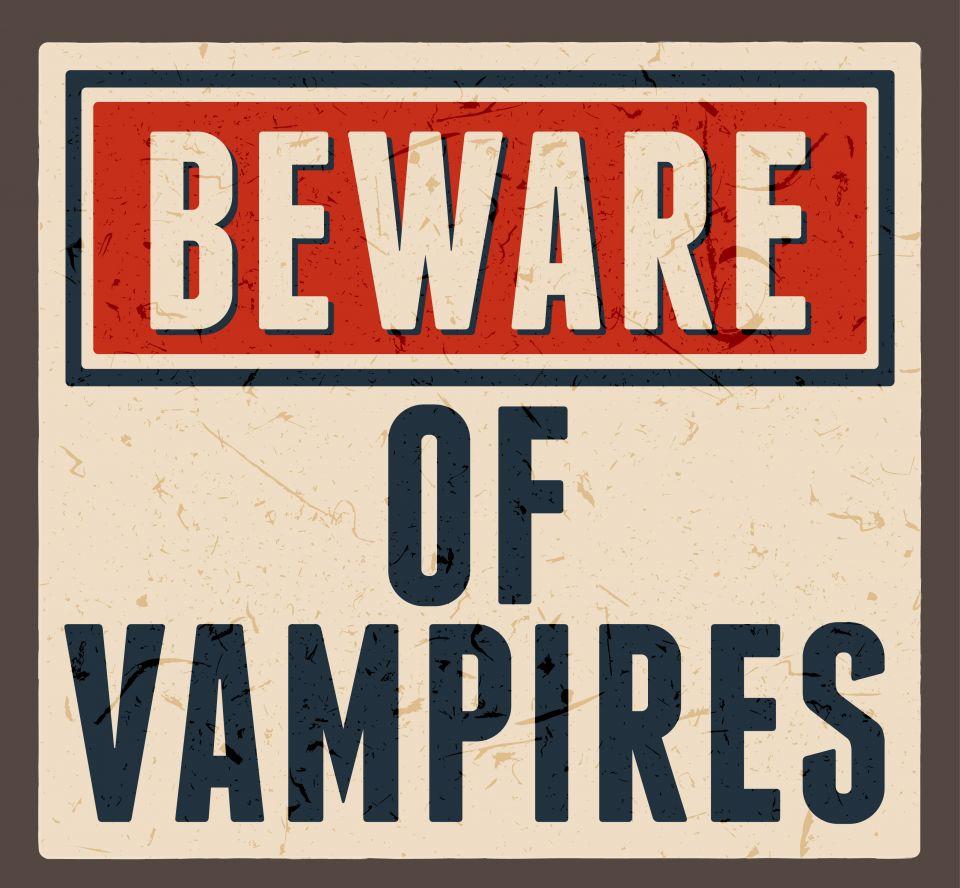 image of sign that says, "Beware of vampires"
