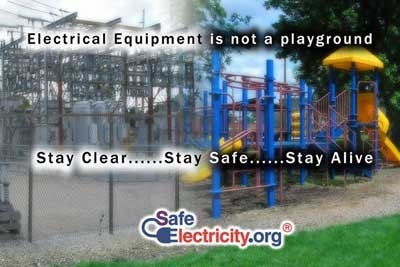 playground equipment vs electrical equipment with label: This is not a playground