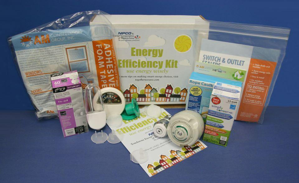 Image of an early Energy Efficiency Kit showing the contents that were distributed to member-owners.