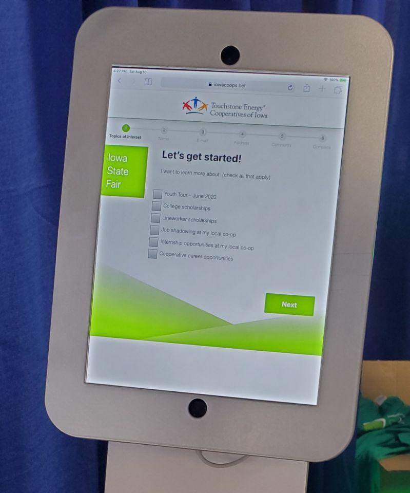 Photo of one of the iPads fairgoers used to request more information on cooperative programs.