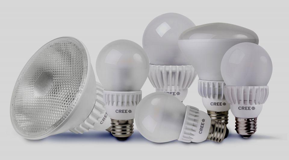 Image of several different LED (light-emitting-diode) bulb options available to consumers.