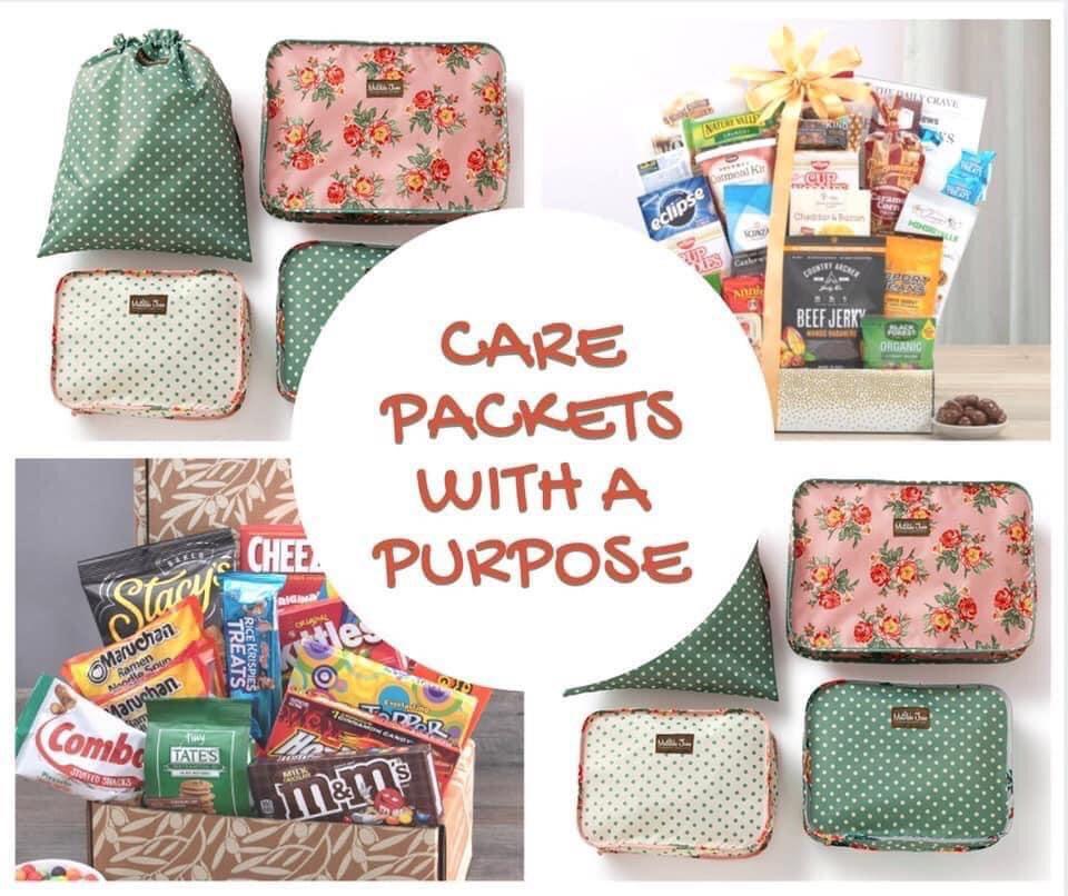 Collage of photos of care packages that were given to health care workers in Onawa.