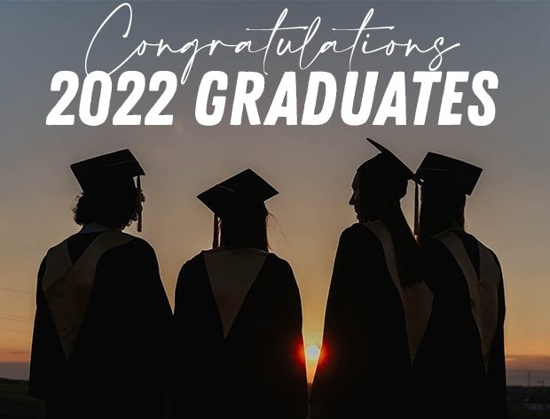 Graphic illustration of graduates with the words, "Congratulations, 2022 Graduates"
