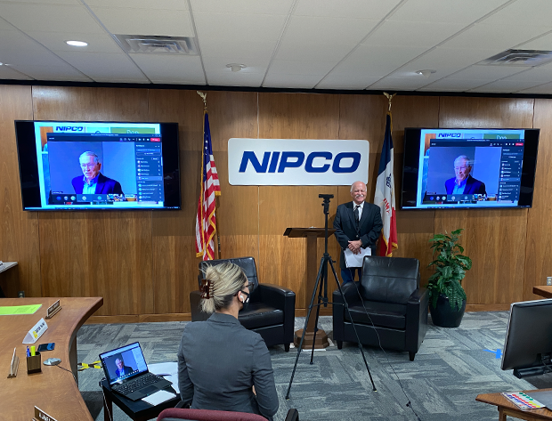 Photo image of the NIPCO Annual Meeting. Ron Steinhoff is presenting the award, virtually, to Don Applegate.