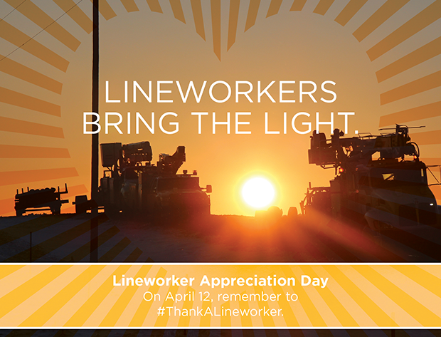 Line workers with thank you tagline