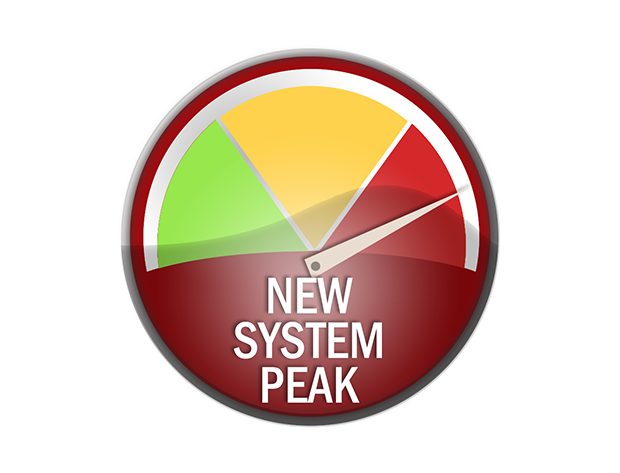 Illustration of a peak gauge with the needle indicating a high level.