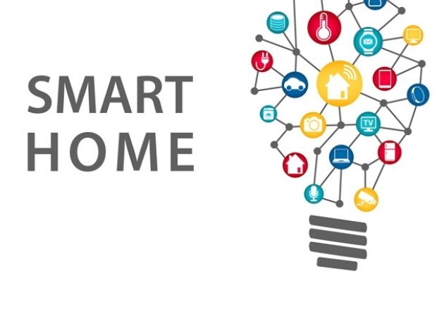 Smart Home lightbulb with grphically represented links to various types of technology