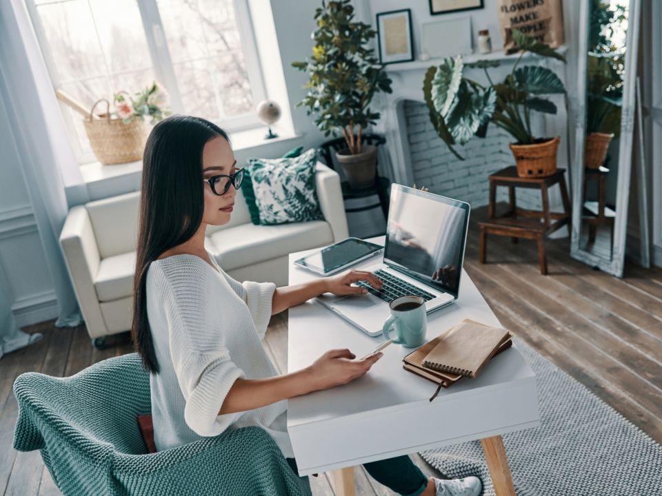 photo image of woman working from a home office