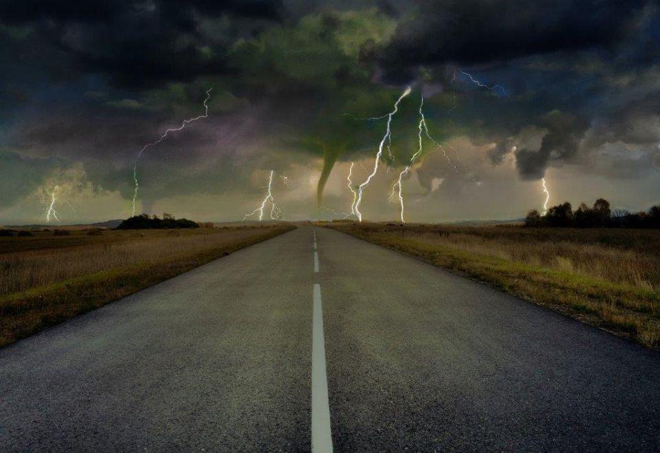 watching a tornado from a highway