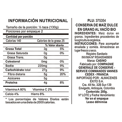 Maiz Dulce Bio X 285 gr
