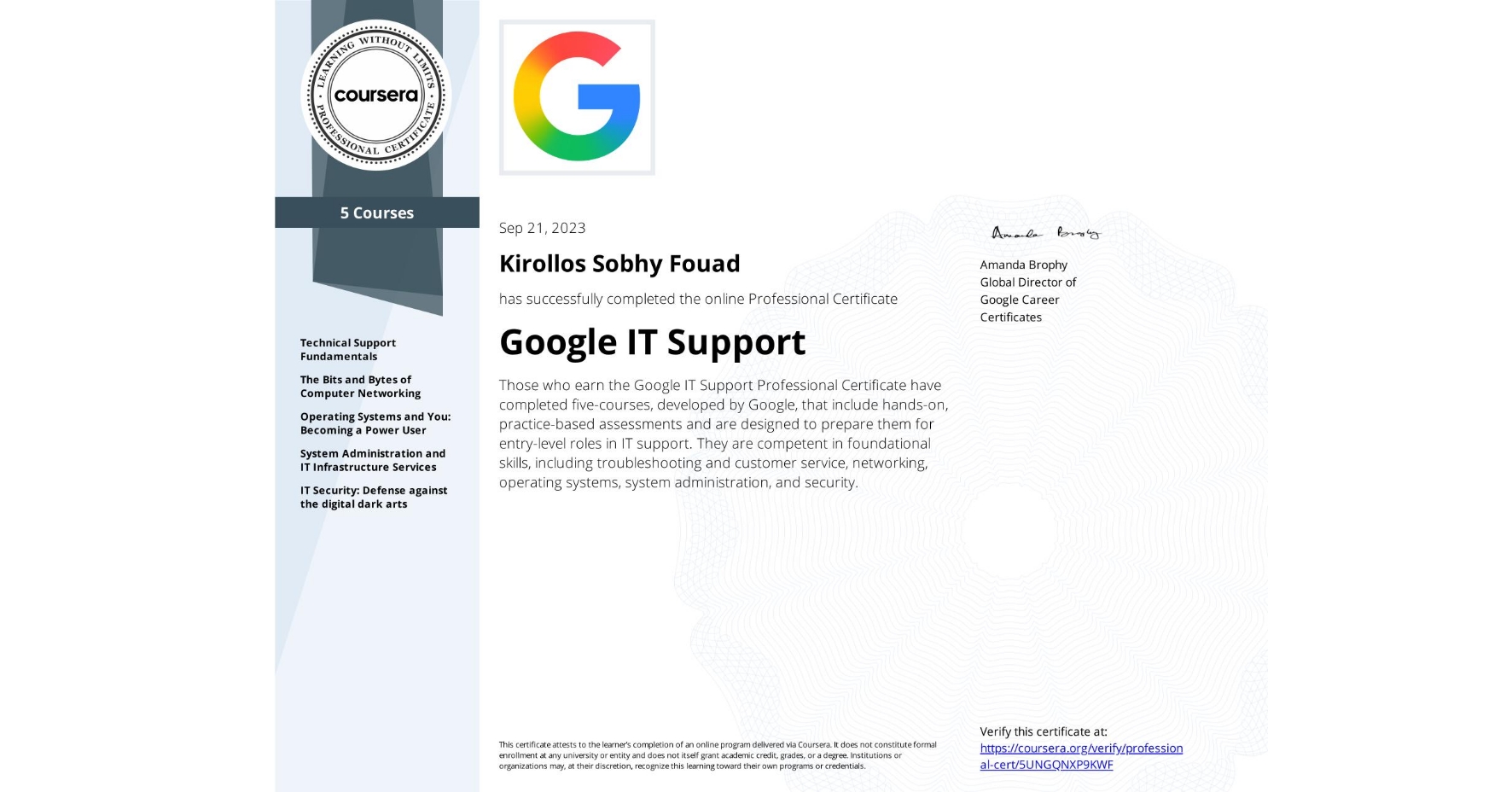 Google IT Support Professional Certificate