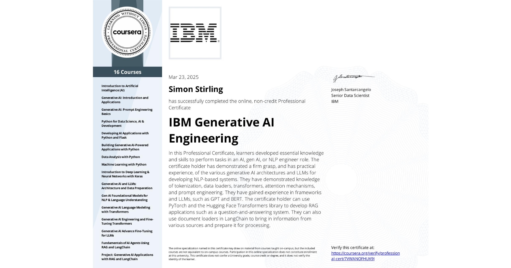 IBM Generative AI Engineering Specialization