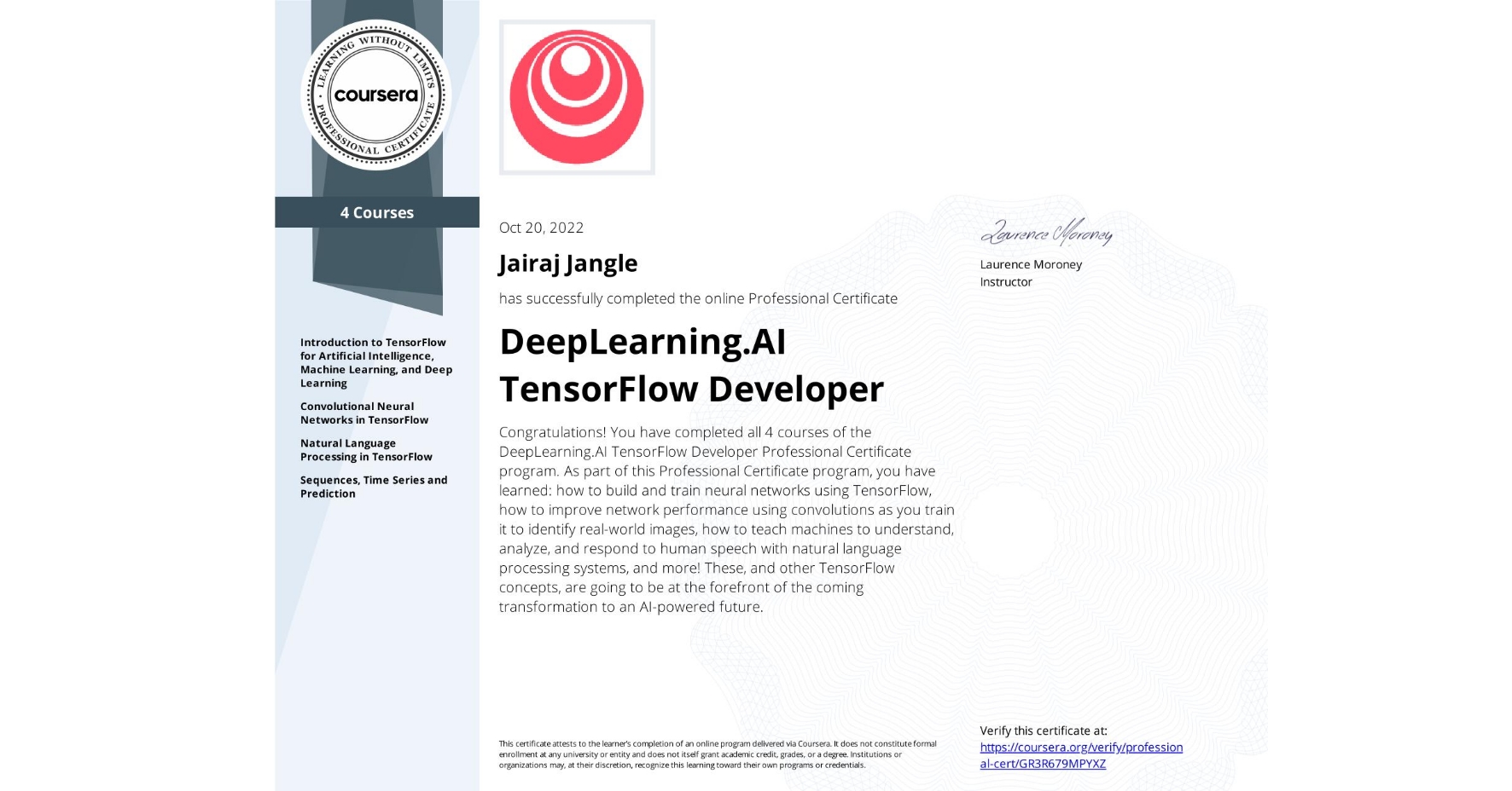 TensorFlow Developer Specialization