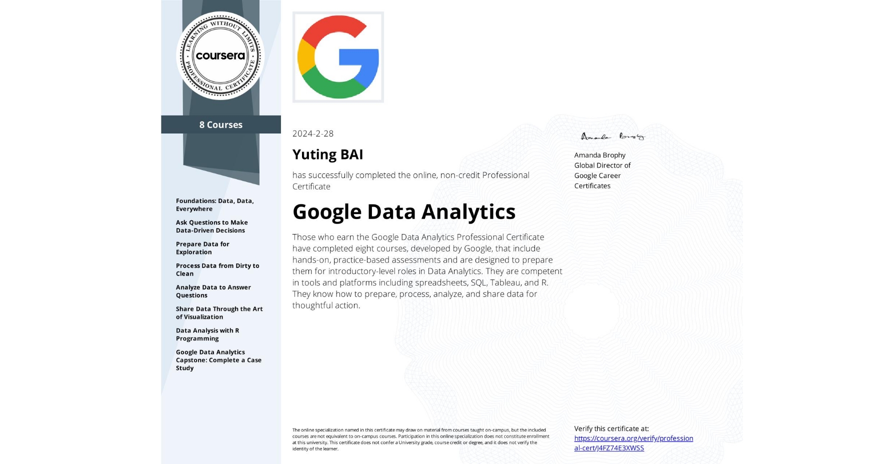 Google Data Analytics Professional Certificate