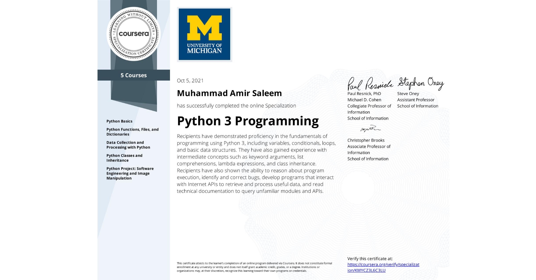 Python 3 Programming (Specialization)