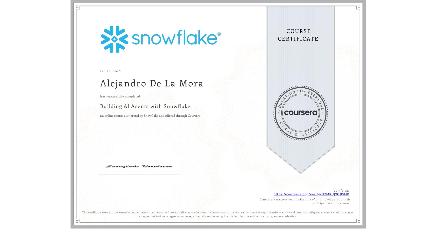 Building AI Agents with Snowflake certificate