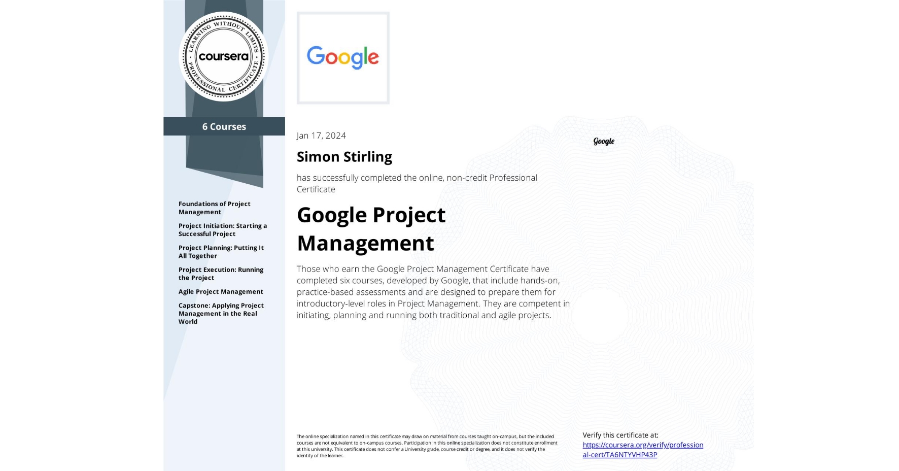 Google Project Management: Specialization