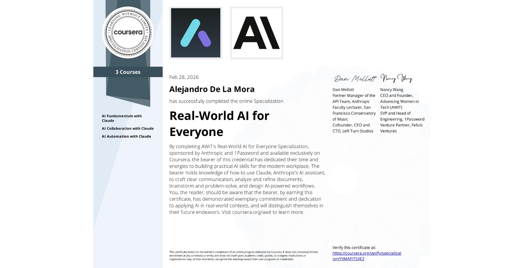 Real-World AI for Everyone certificate