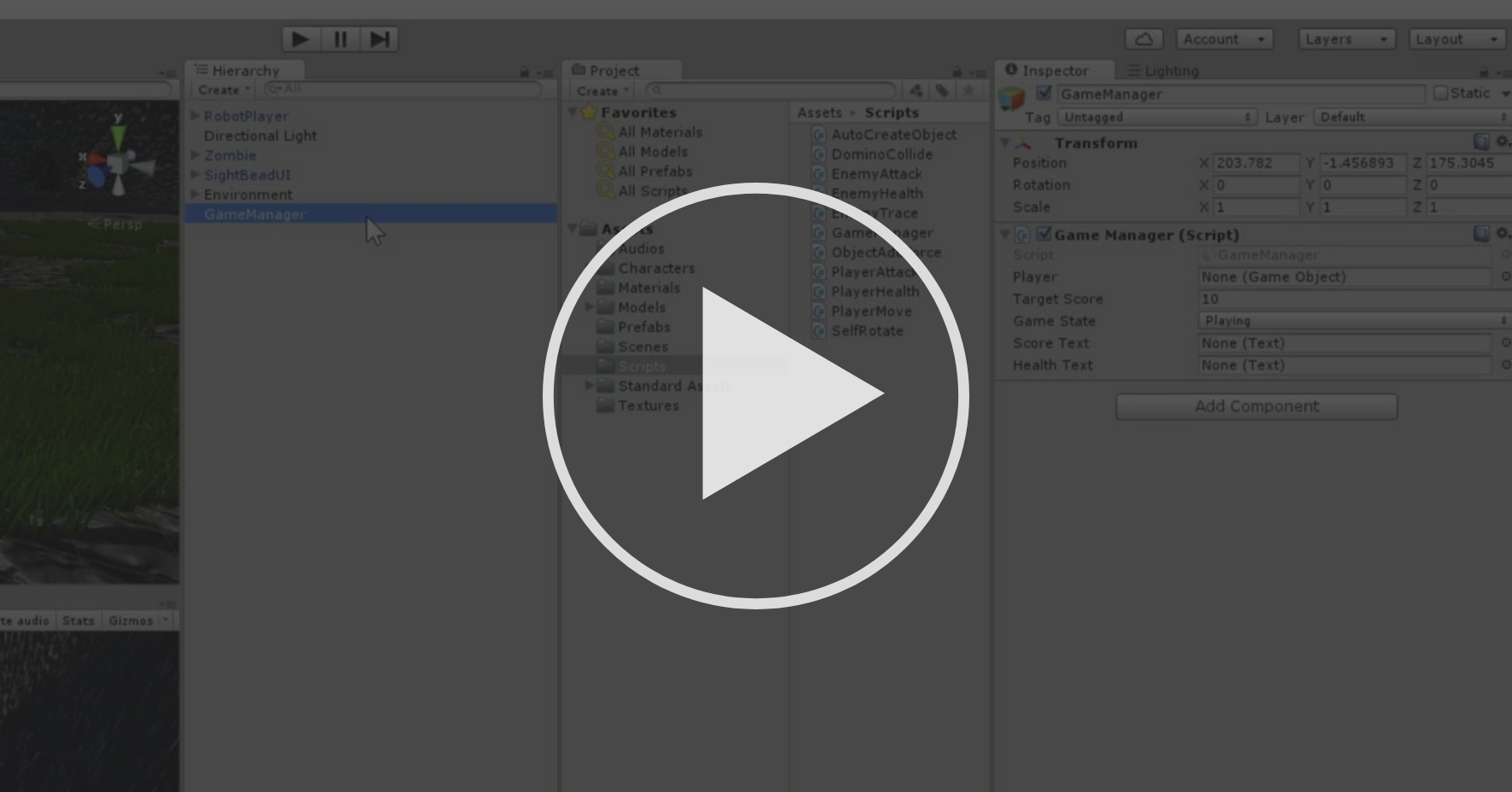 游戏管理器 Gamemanager 演示环节 Unity脚本编程 Project 2 慕课英雄mooc Hero 第三人称射击简易版 Coursera