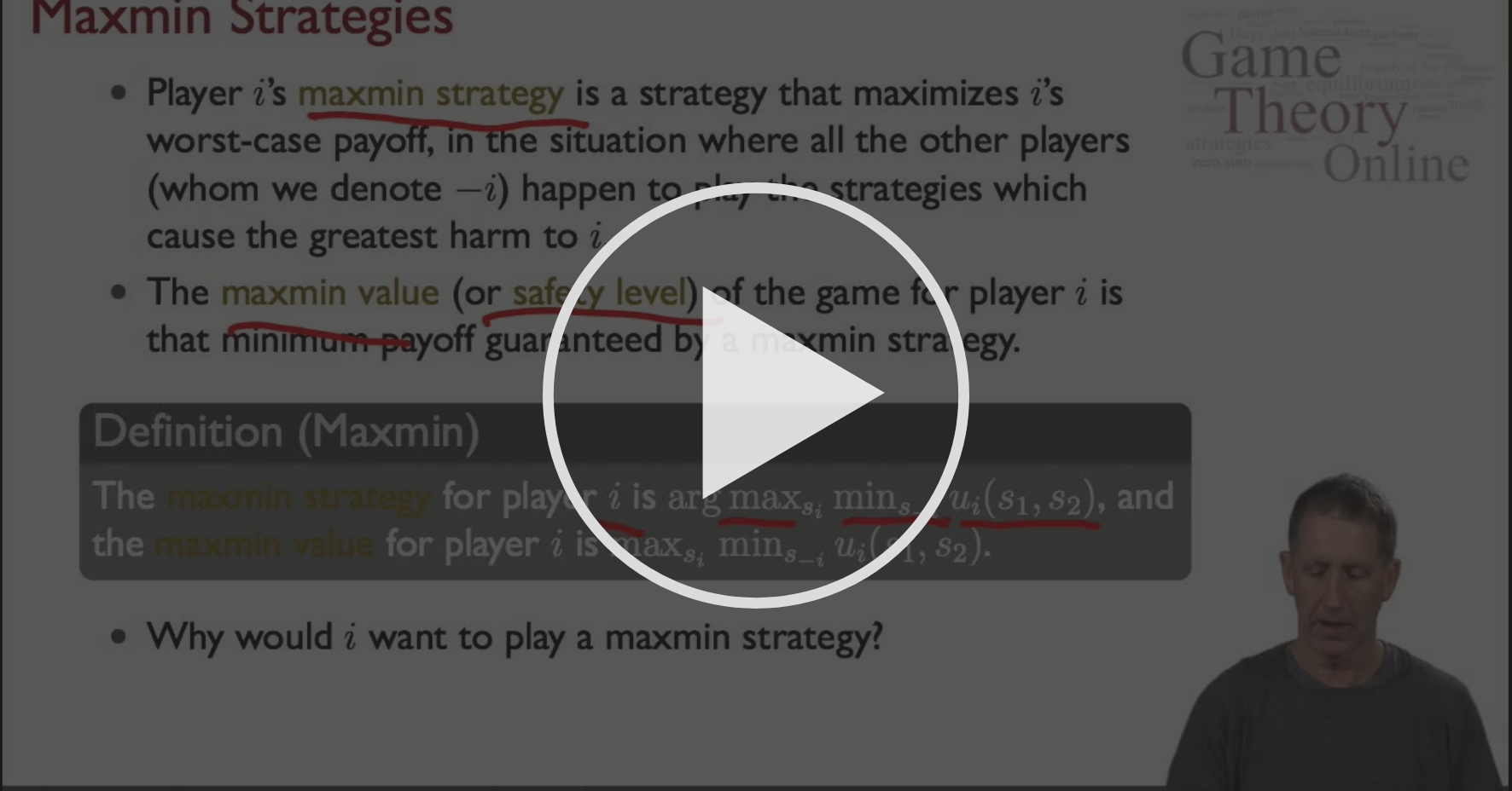 3-4 Maxmin Strategies - Advanced - Week 3: Alternate Solution Concepts |  Coursera