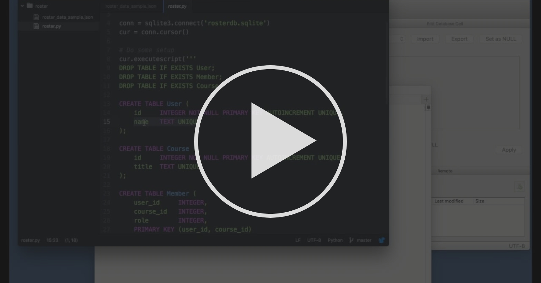 Worked Example: roster.py (Chapter 15) - Many-to-Many Relationships in SQL  | Coursera