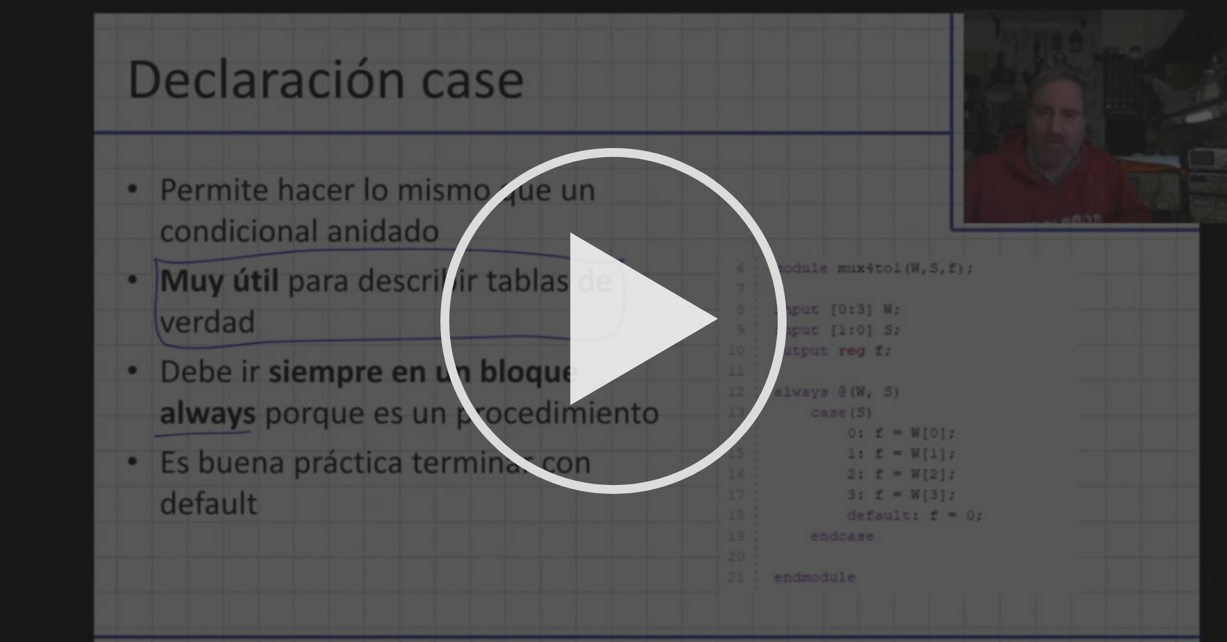 Case, casex, casez y loop for Introducción a Verilog Coursera