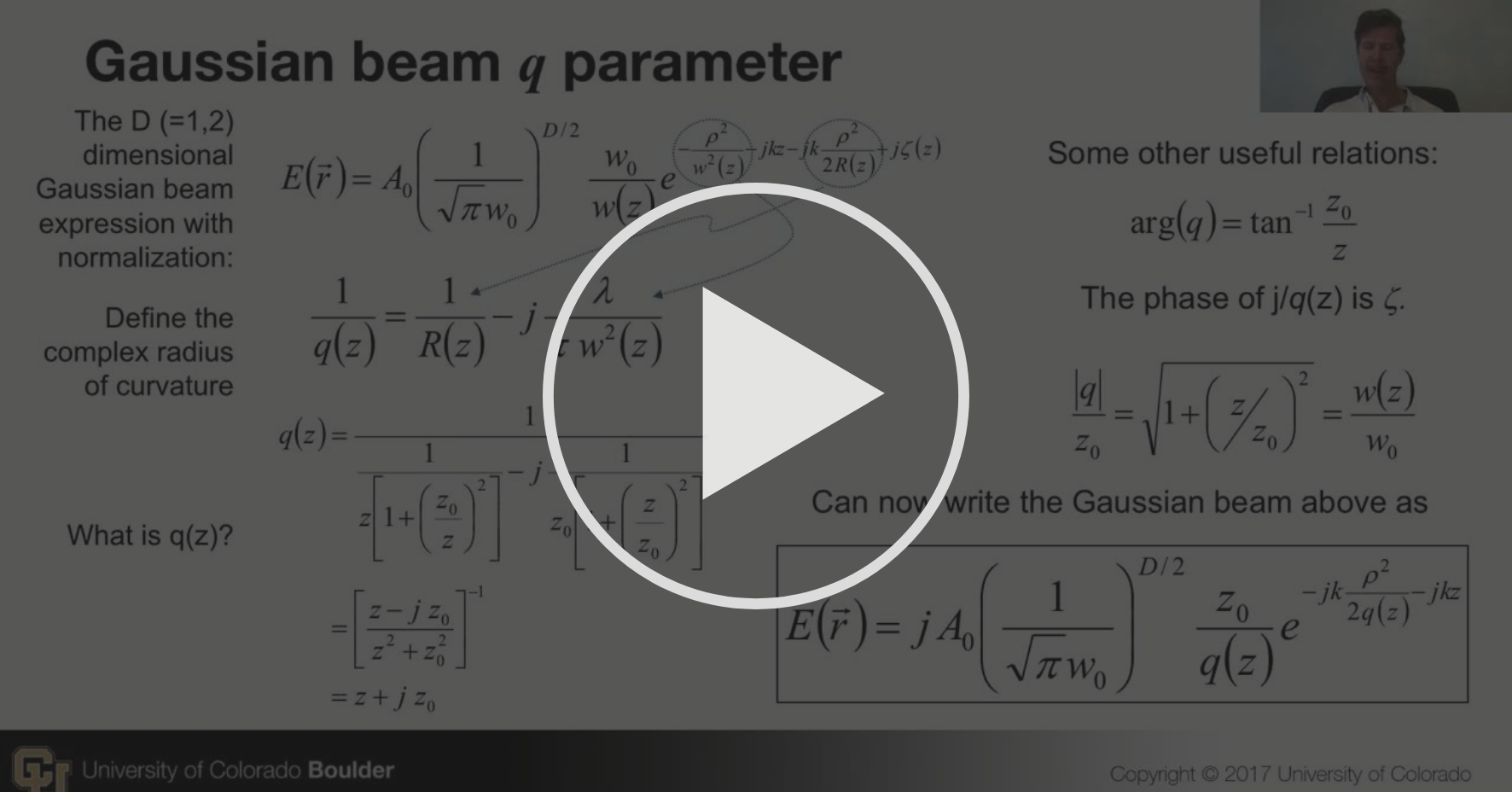 The Gaussian q parameter Geometrical Optics for Gaussian Beams Coursera