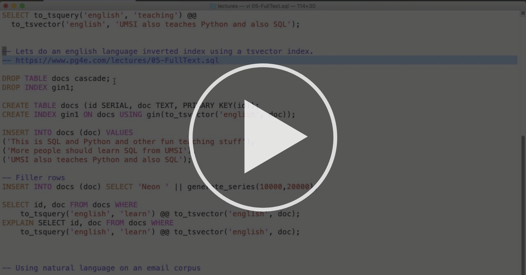 Demonstration: Building a GIN / tsvector Index - Inverted Indexes with  PostgreSQL | Coursera