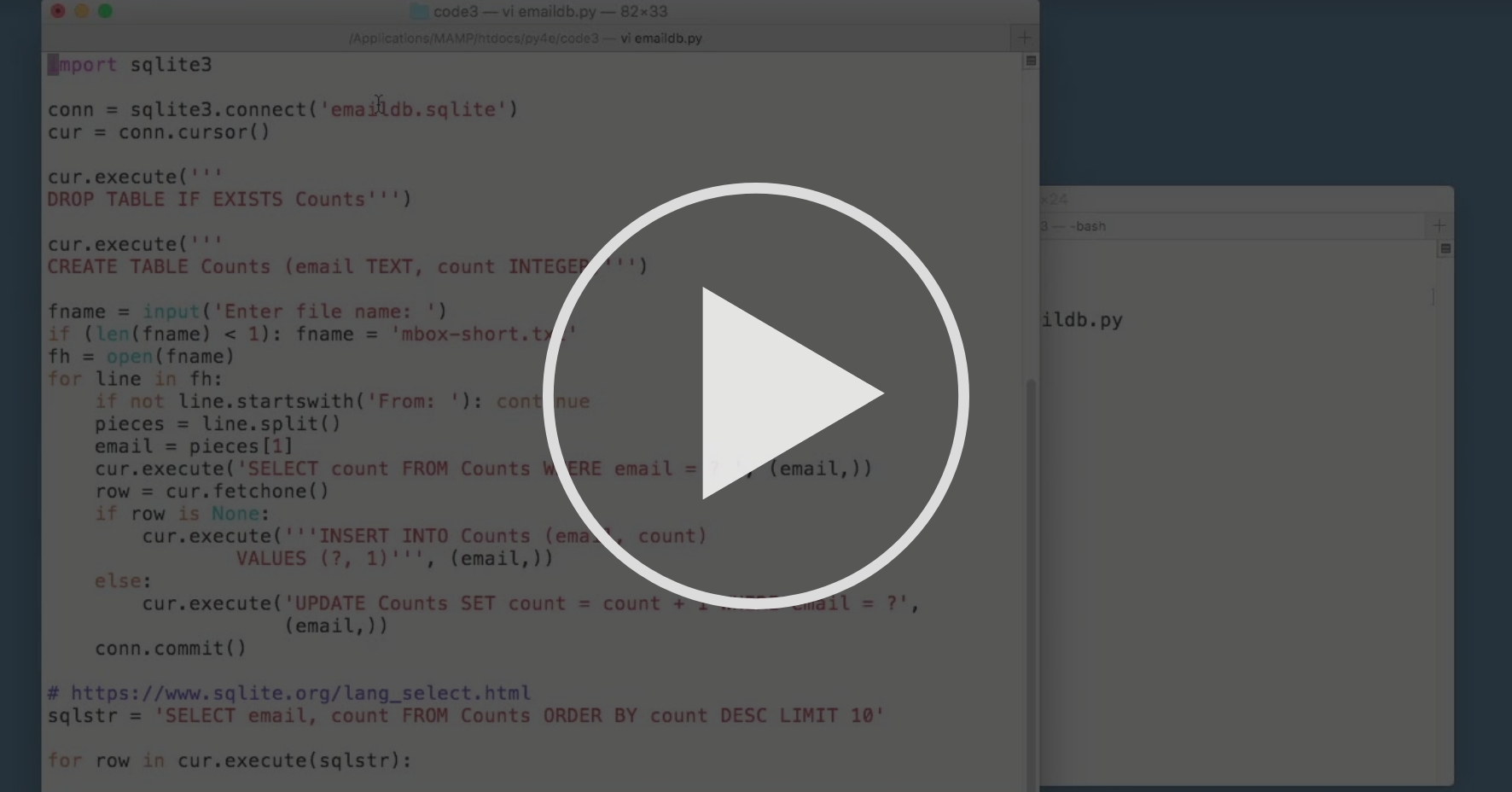 Worked example counting email in a database basic structured query