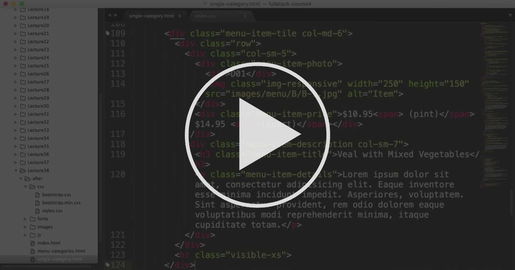 Lecture 38 Part 3 Coding The Single Menu Category Page Coding The Static Restaurant Site Coursera