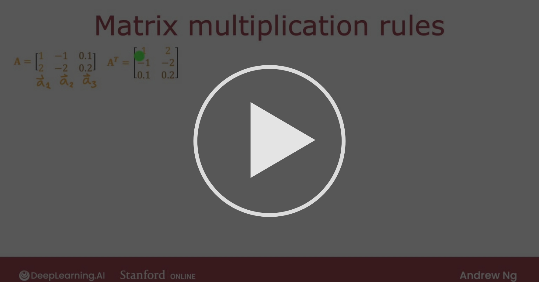 Matrix multiplication rules - Neural Networks | Coursera