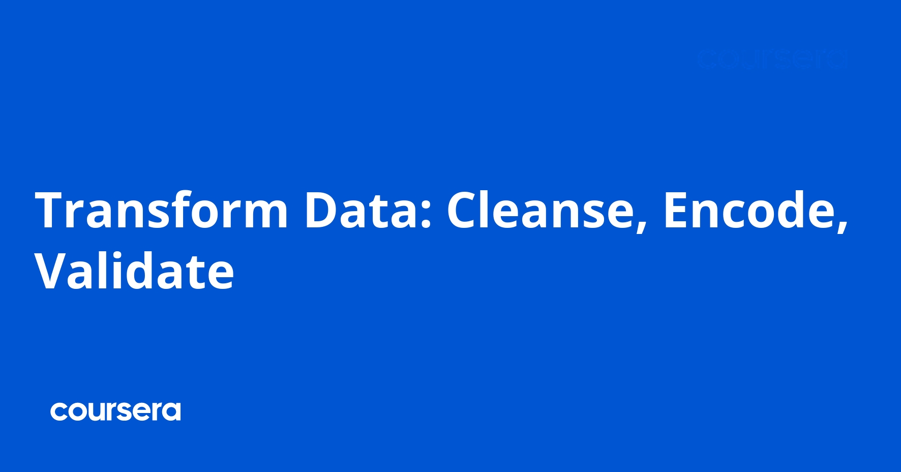 Transform Data: Cleanse, Encode, Validate