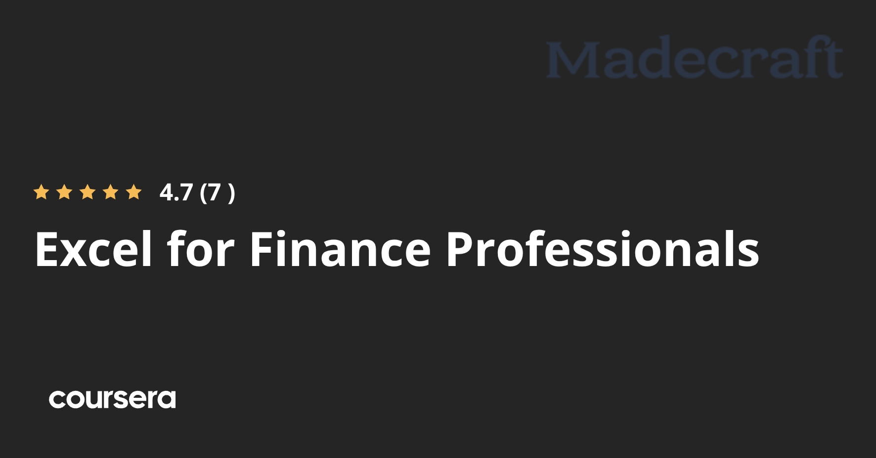 Excel for Finance Professionals | Coursera