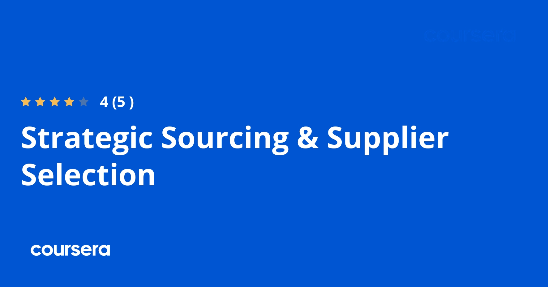 Strategic Sourcing & Supplier Selection