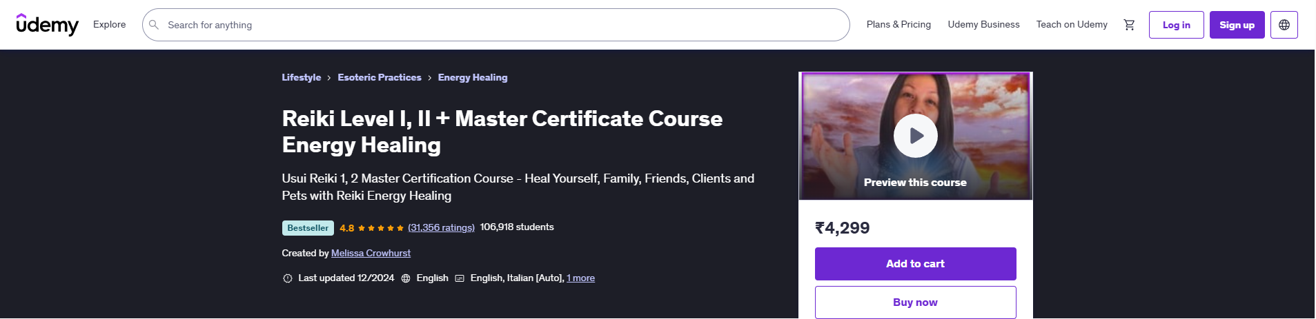 Reiki Master Certification Course by Melissa Crowhurst on Udemy