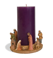 Nativity Set with Purple Pillar Candle - 5 Pieces