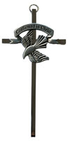 6 1/2 inch Silver Plated Metal Wall Cross with Dove 		