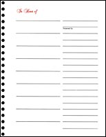 Memorial Book Sheets In Honor Of -  9 Entry (Pkg of 10)