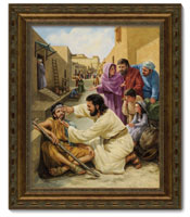 Framed Print Patina Bronze Jesus Heals the Blind Man (Bladholm)
