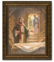 Framed Print Patina Bronze Peter & John at the Empty Tomb (Gauthier)