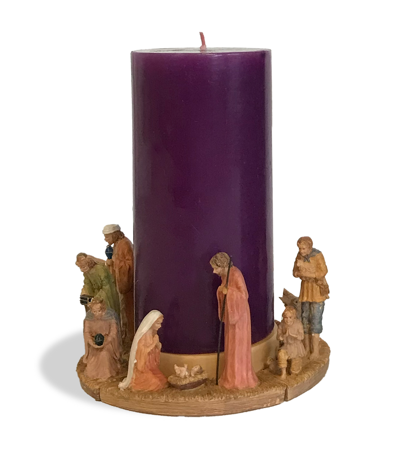 Nativity Set with Purple Pillar Candle - 5 Pieces - Concordia