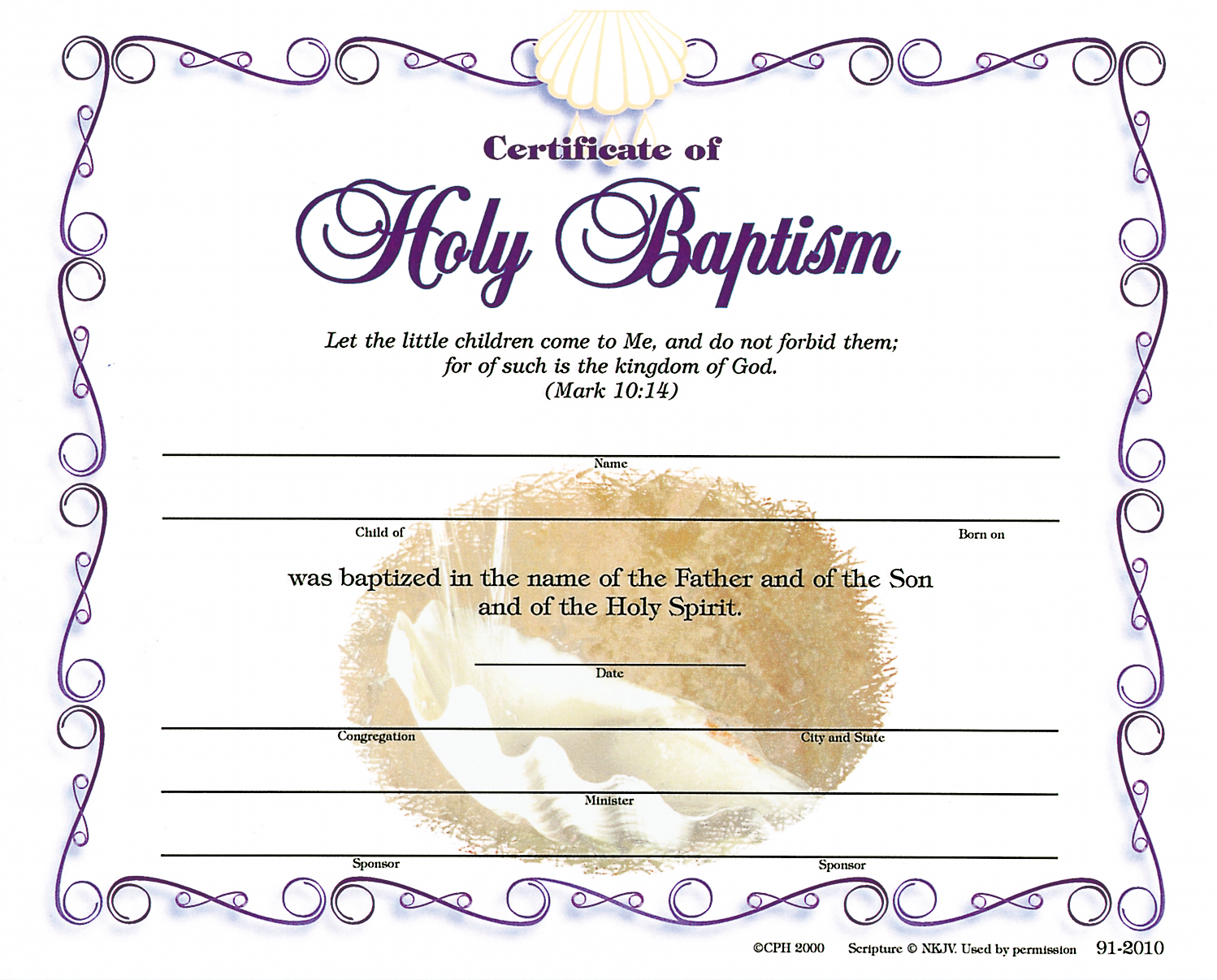 Baptismal Certificate Child (Pkg of 12) Concordia Publishing House