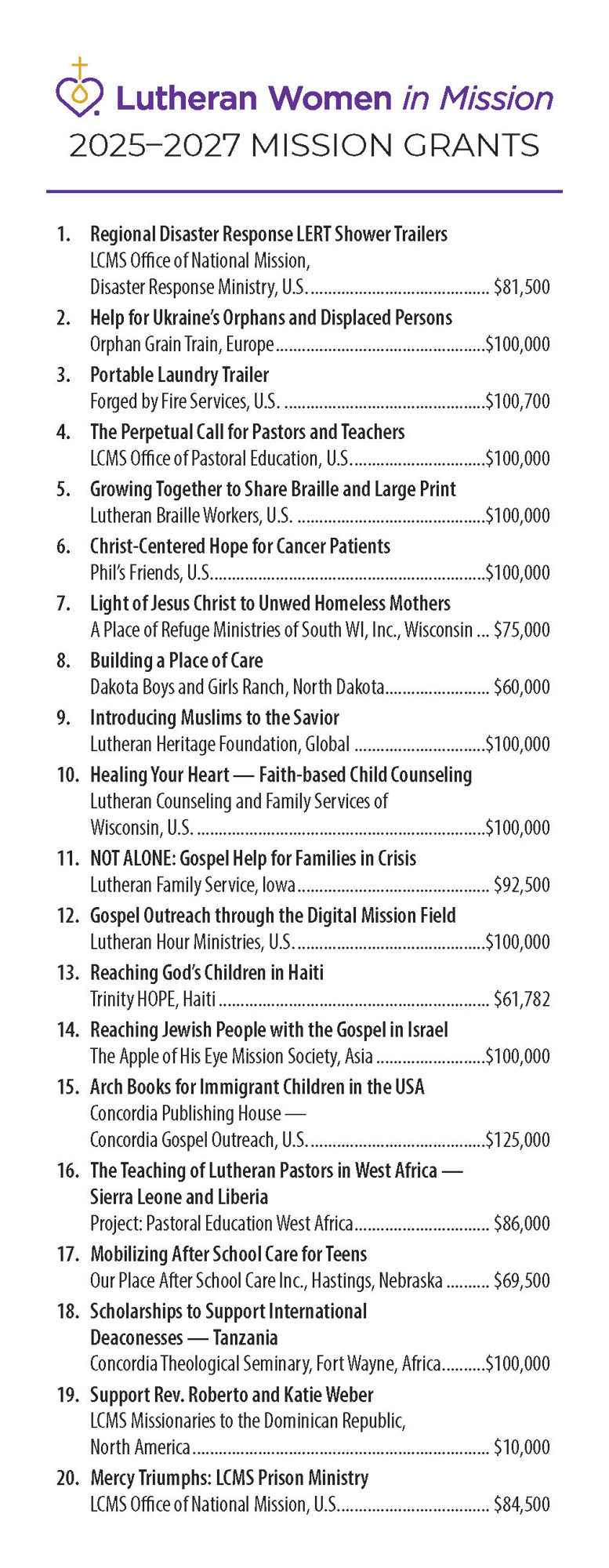 Mission Grants Bookmark 20232025 (Pack of 50) LWML Store