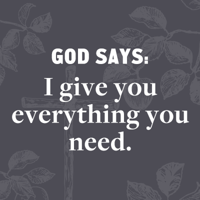 God says:  I give you everything you need. 