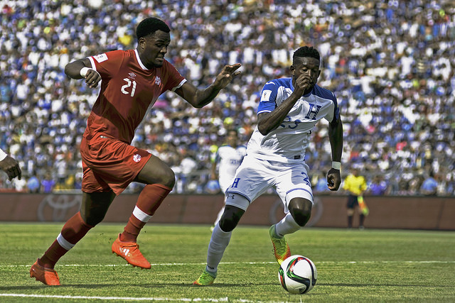 Canada's Cyle Larin during a World Cup qualifier in San Pedro Sula, Honduras. (Canada Soccer)